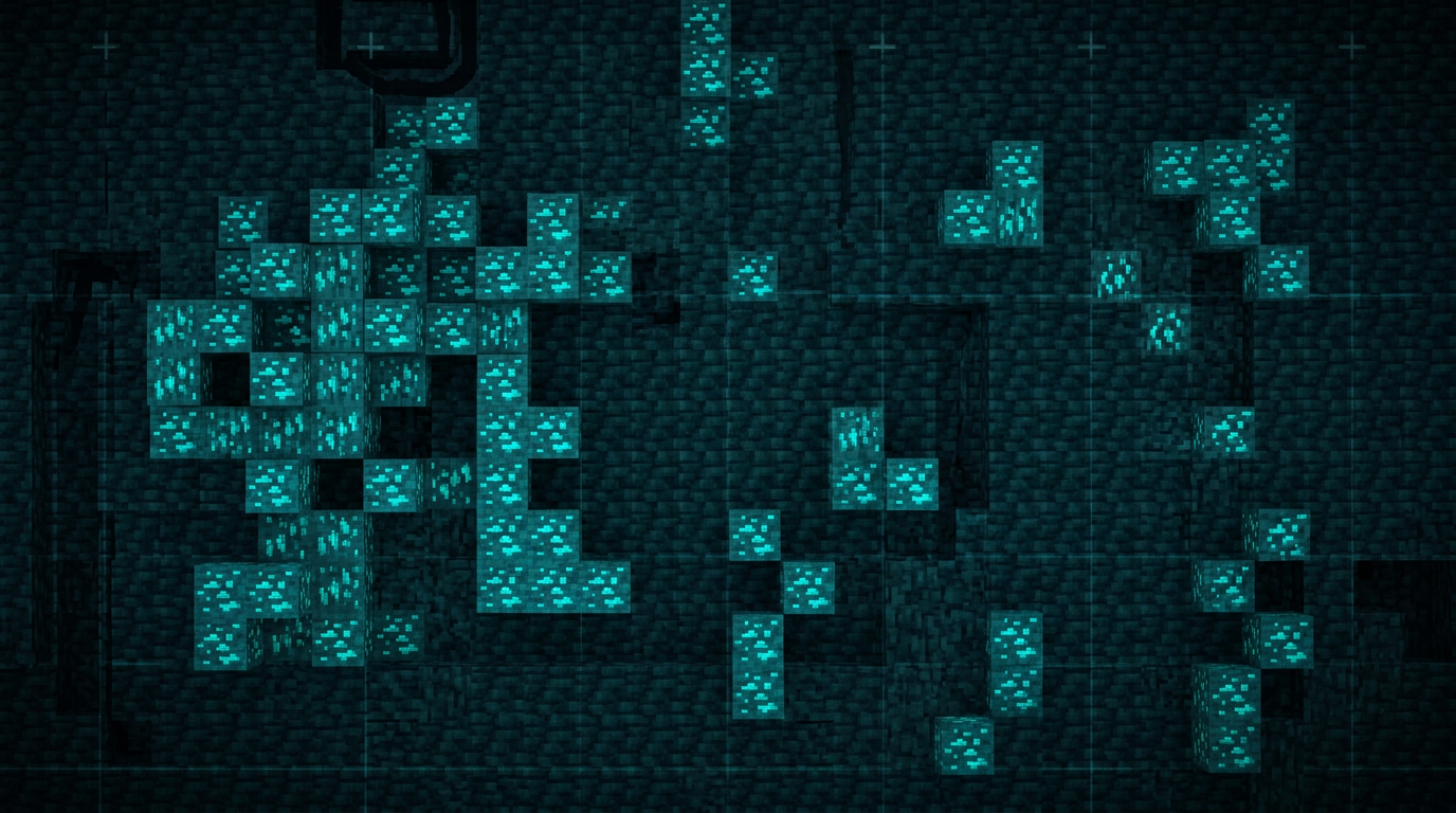 Web map interface with bright diamond ore clusters around a highlighted coordinate