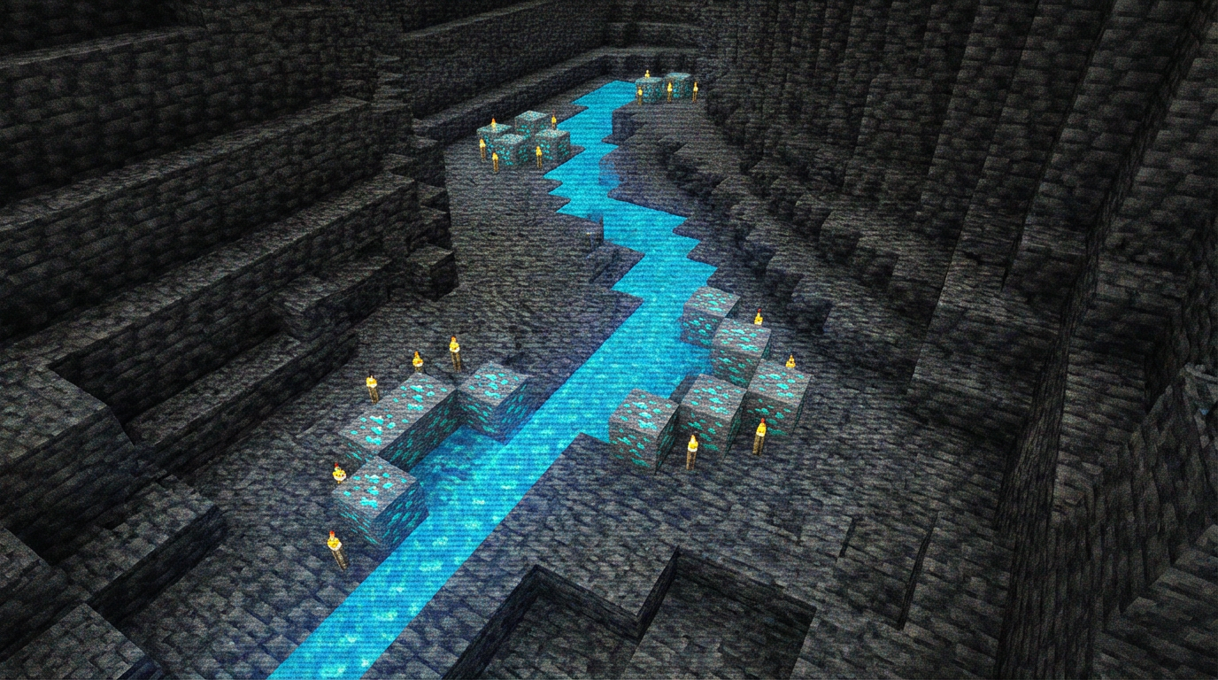 Ore map zoomed in with several tight diamond clusters forming a curved path