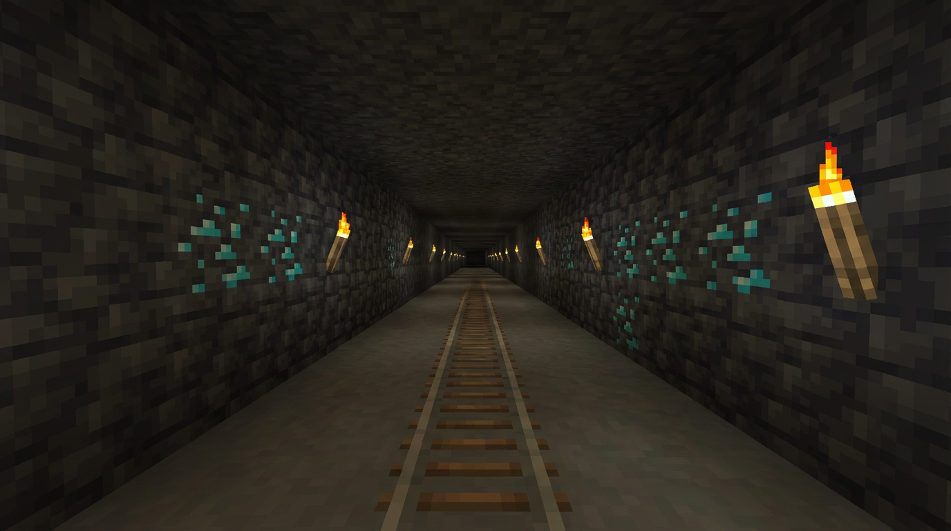 Wide strip mine tunnel cleared at Y minus fifty nine in deepslate layer