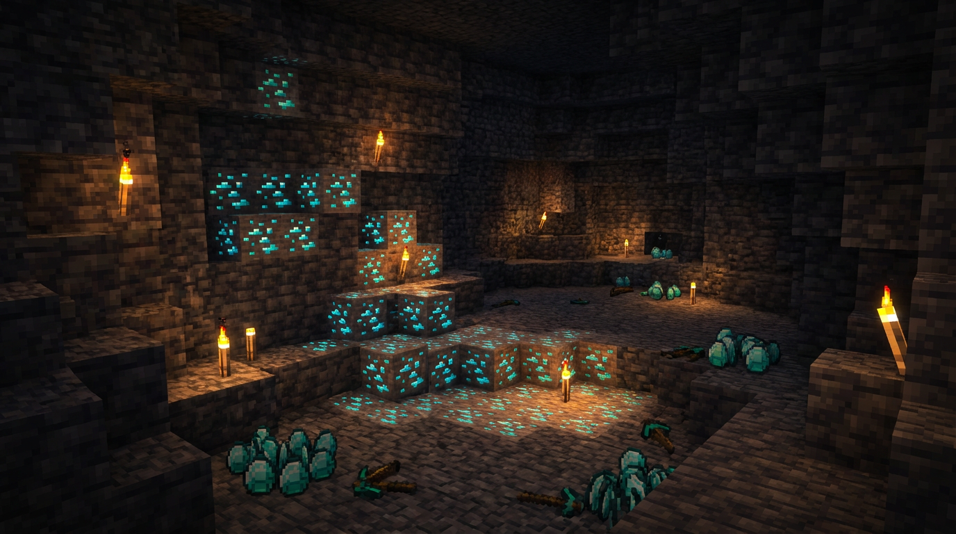 Conceptual comparison chart of diamonds per hour strip versus branch mining